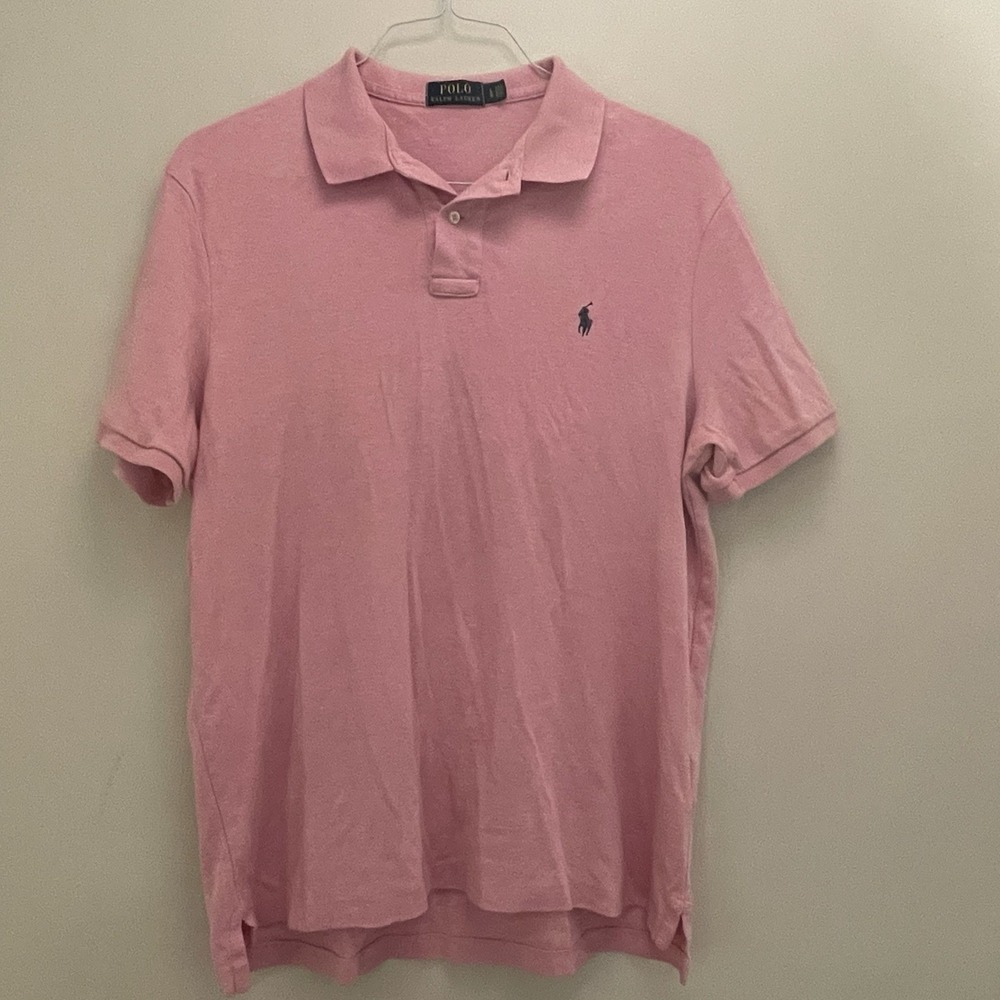 Polo Ralph Lauren Men's Pink Polo Shirt Size Large Classic Fit Short Sleeve